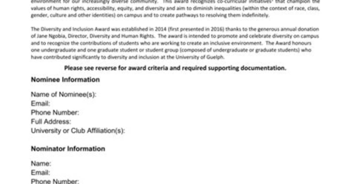 Evc Diversity & Inclusion Award Nomination Process