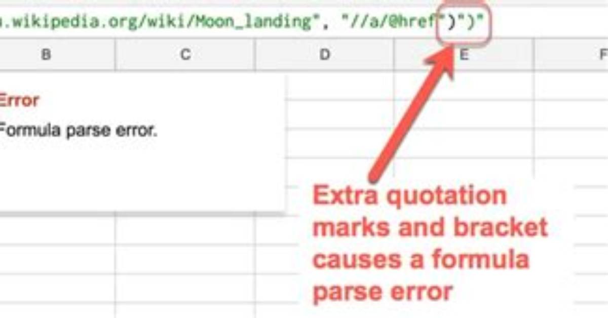 Excel to Google Sheets - Error: Formula Parse Error
