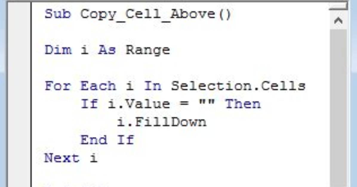Excel Vba 'Selection. Filldown' Copying Cell Above Selected Cell