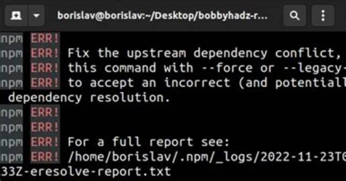 Fix the Upstream Dependency Conflict Installing Npm Packages