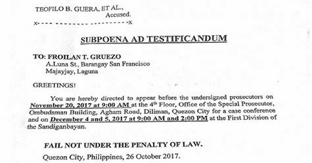 For Subpoena Ad Testificandum?