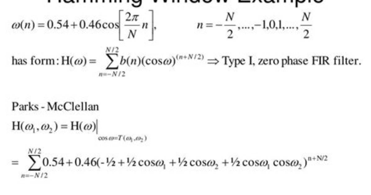 Formula for Hamming Window?