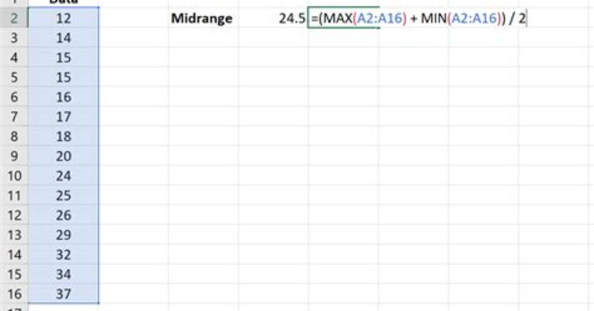Formula for Midrange in Excel?