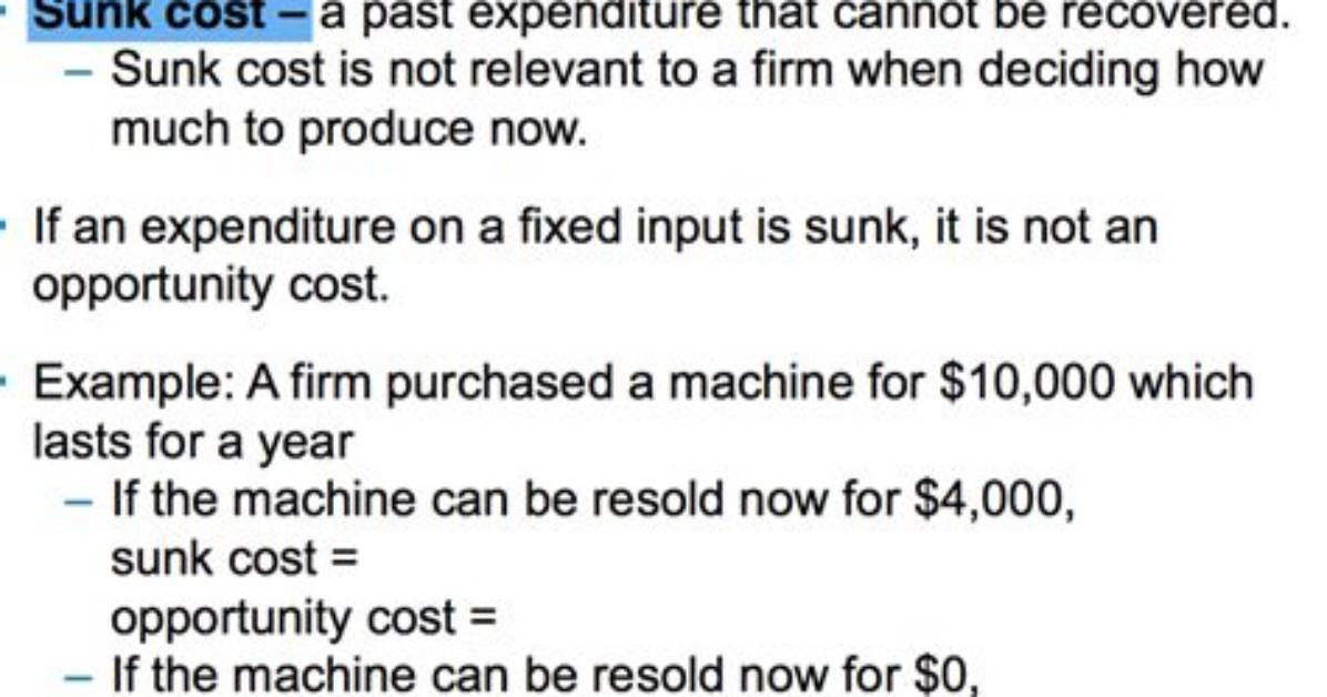 Formula for Sunk Cost?