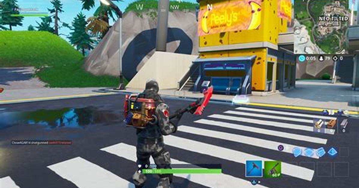 Fortnite Fortbyte #51 Accessible by Using the Cluck Strut Emoticon in Front of Peely's Banana Stand