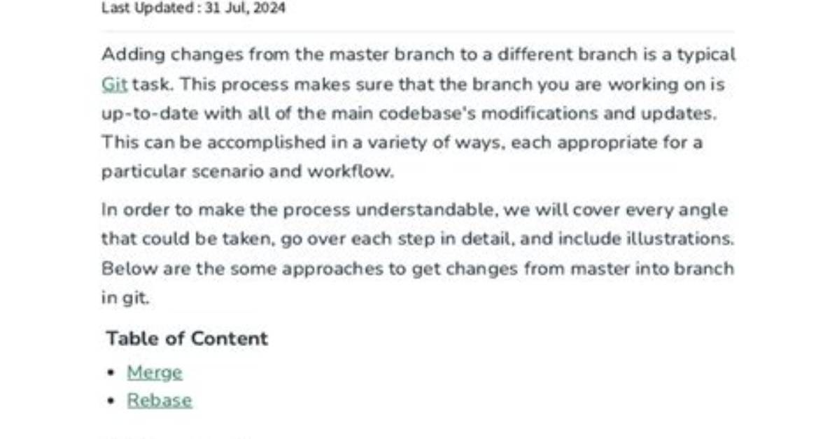 Get Changes from Master into Branch in Git