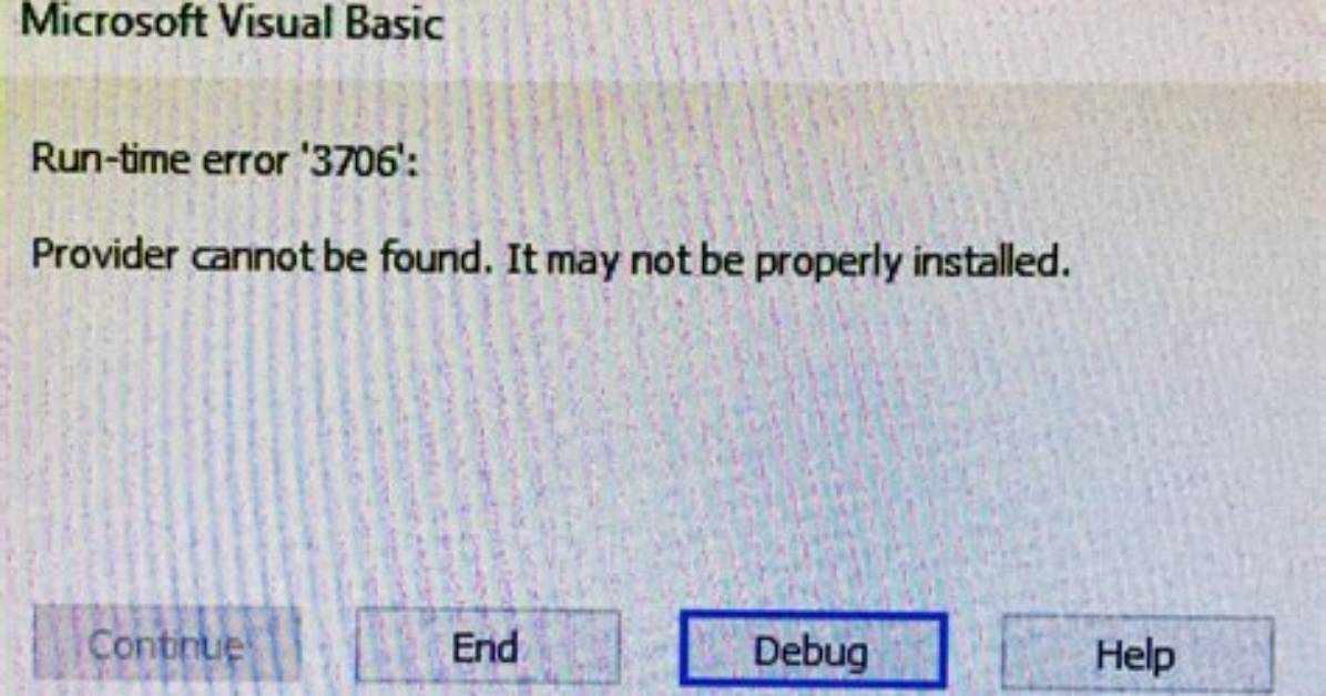 Getting Error 800A0E7A "Provider Cannot Be Found. It May Not Be Properly Installed."