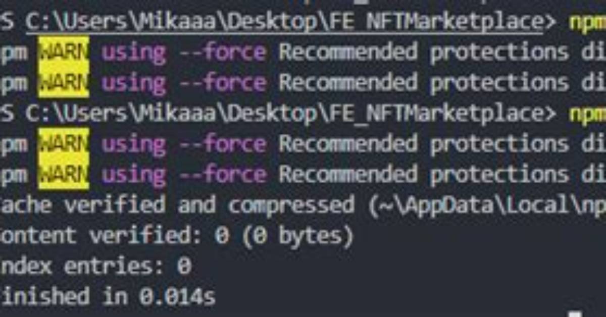 Getting: Npm Warn Using --Force Recommended Protections Disabled