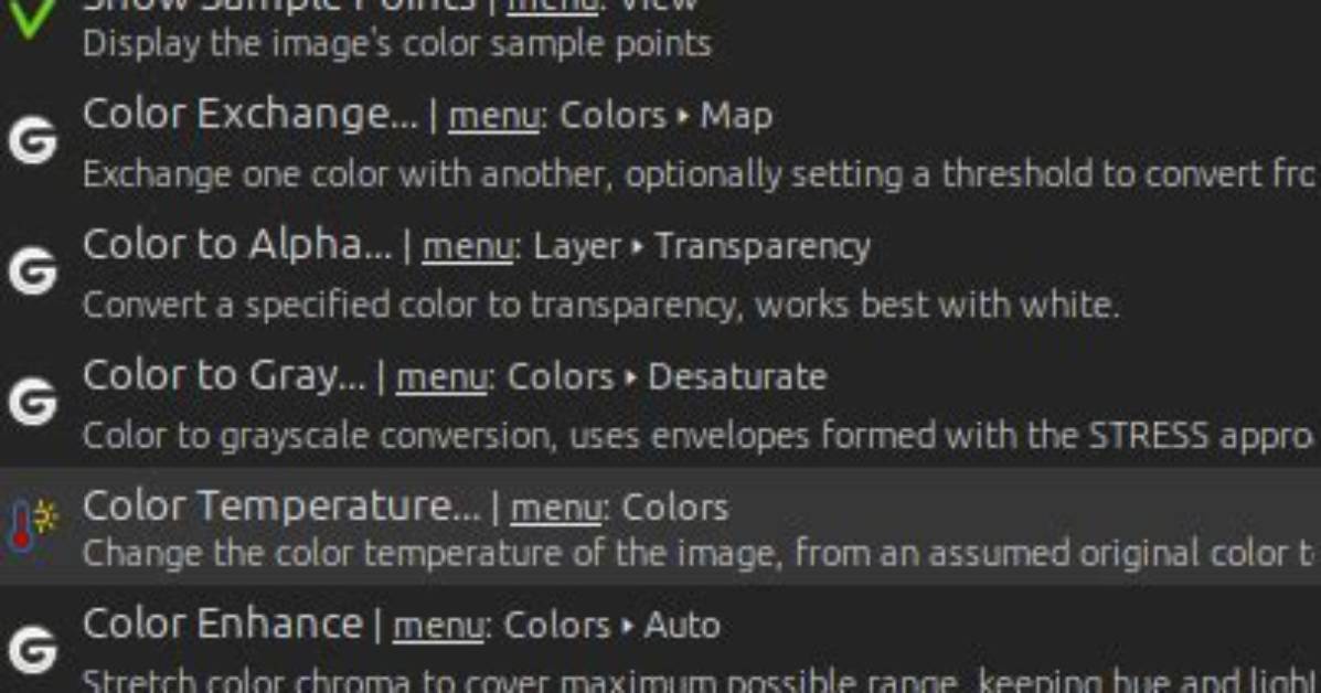 Gimp: Actions Search?