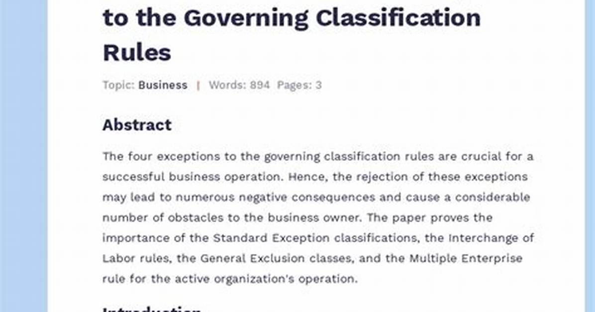 Governing Classification - How to Discuss
