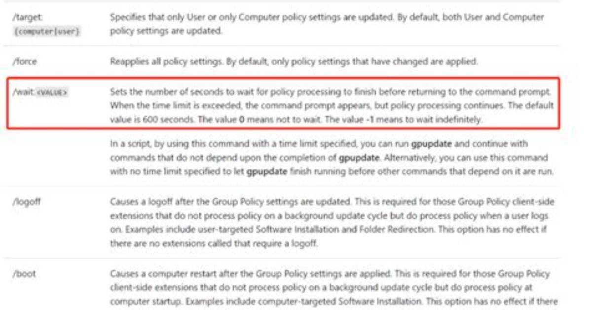 Gpupdate / Force Not Has Default Timeout Limitation 600 Seconds?