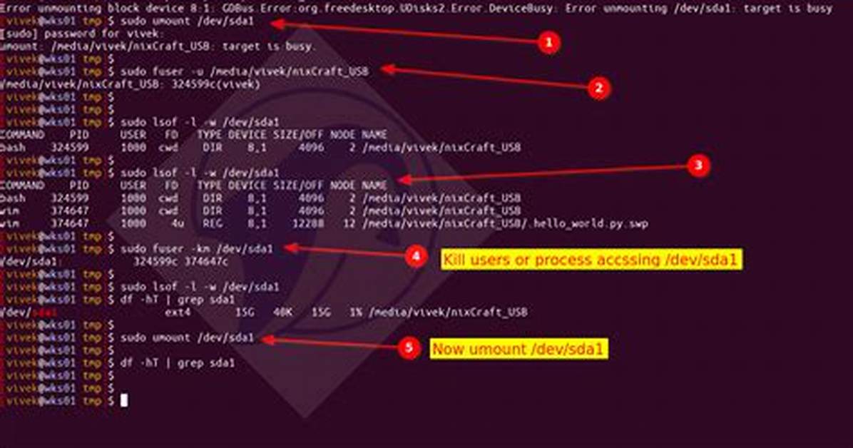 How Do I Unmount a Busy Partition in Linux?