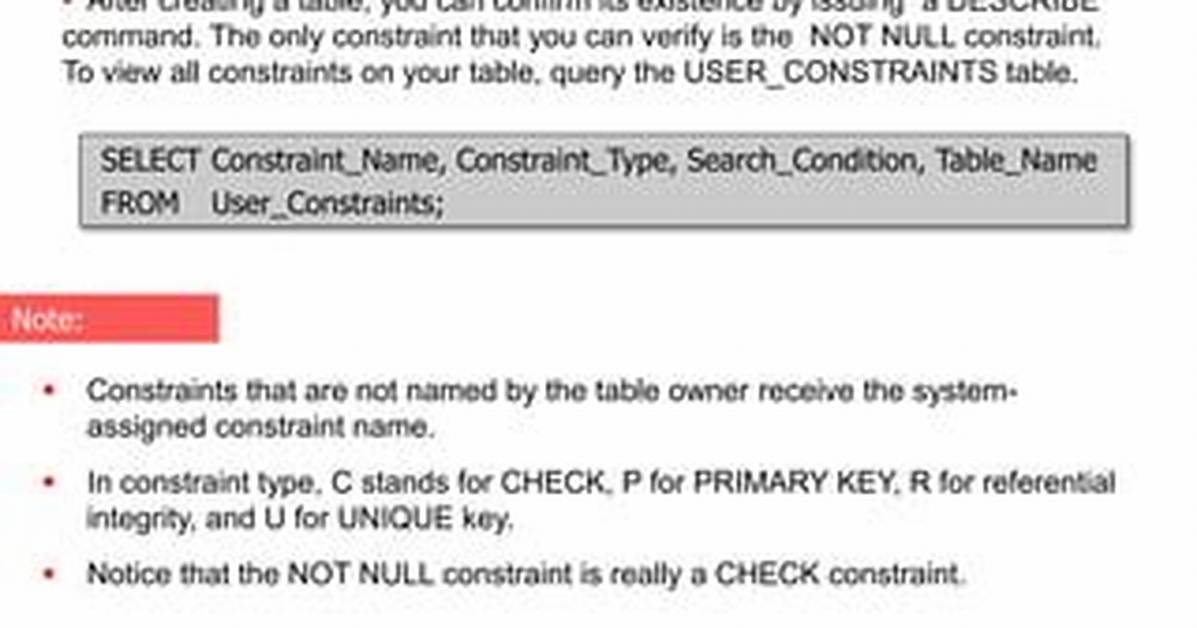 How Do I View Constraints in Oracle Sql Developer