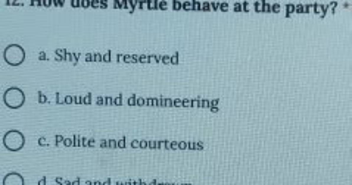 How Does Myrtle Behave as the Party Progresses?