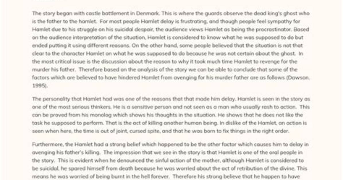 How Long Was Hamlet's Father Died?