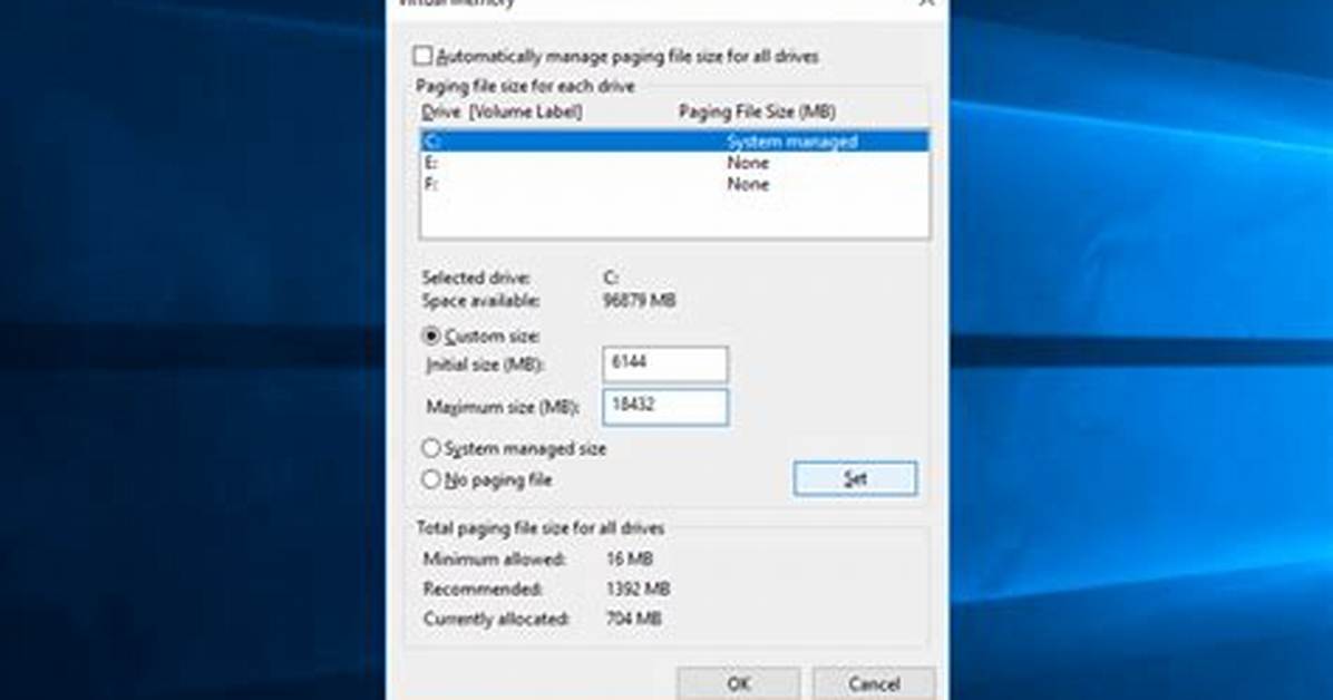 How Much Virtual Memory Windows 10?