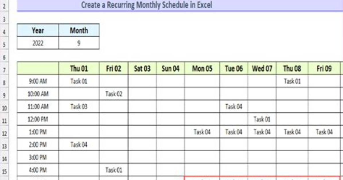 How to Create a Recurring Monthly Schedule in Excel