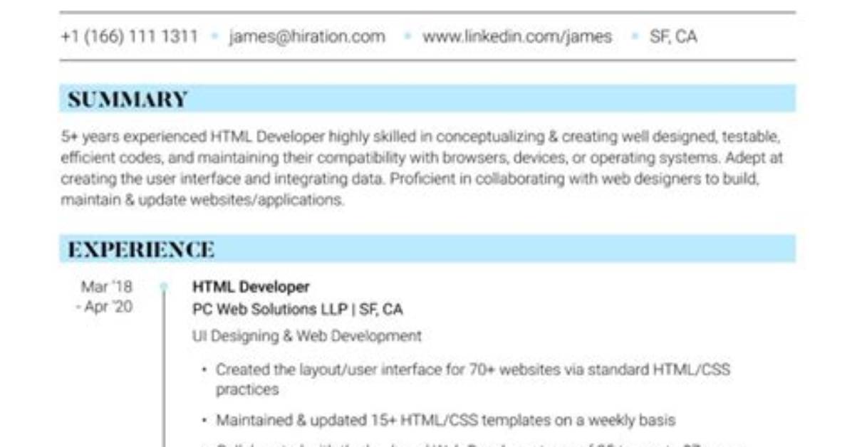 How to Create Resume in Html Format Filetype Html