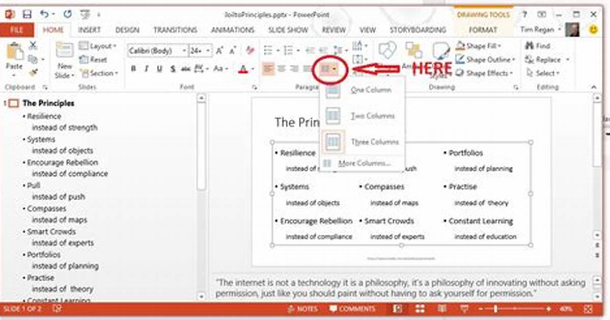 How to Insert Column Break in Powerpoint 2010?