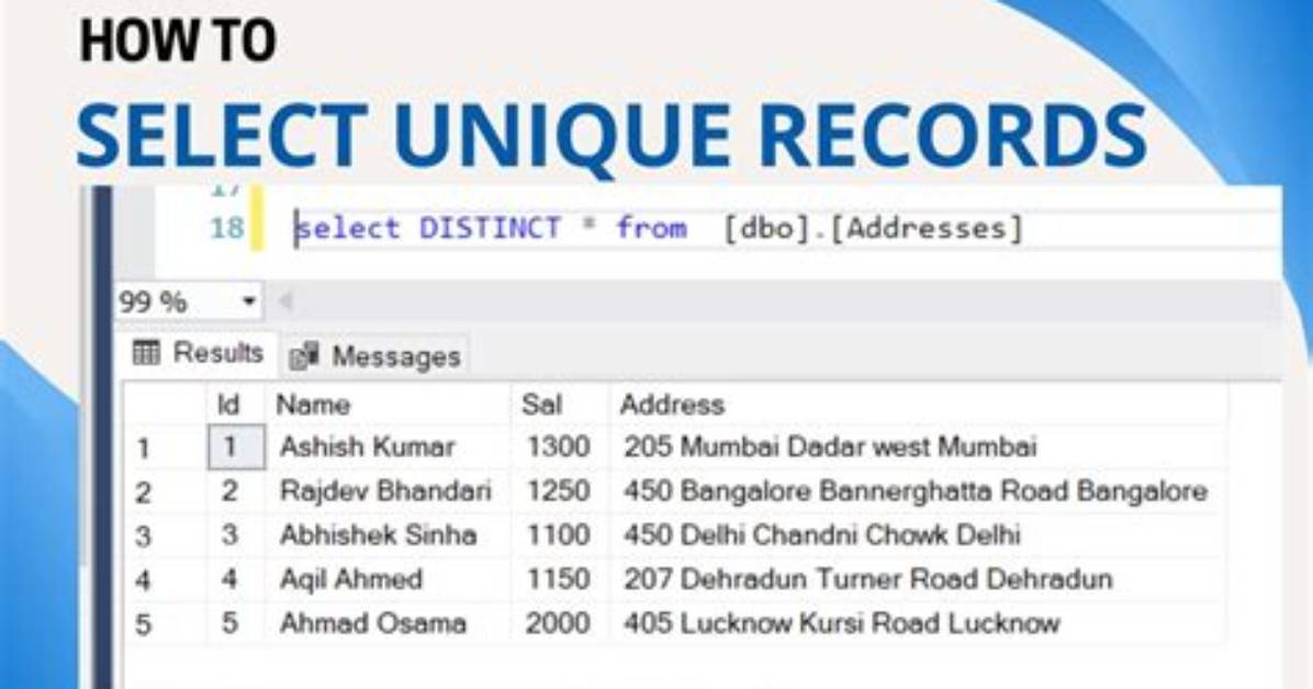How to Select Unique Records by Sql