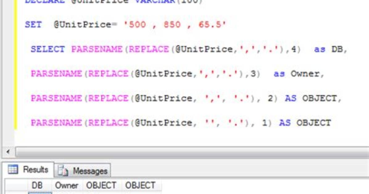 How to Separate Values with Parse Name in Sql Server