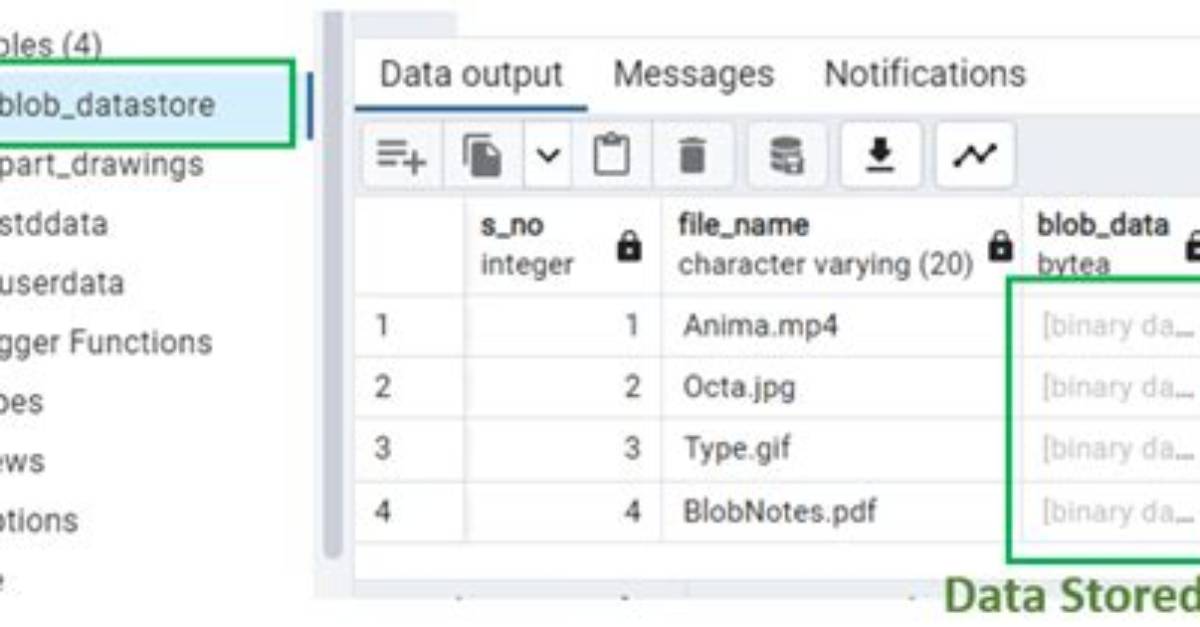How to Use Blob Datatype in Postgres