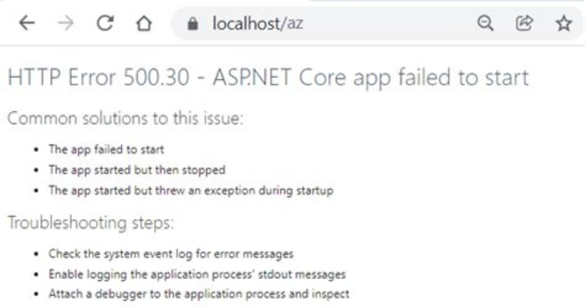 Http Error 500.30 - Asp. Net Core 5 App Failed to Start