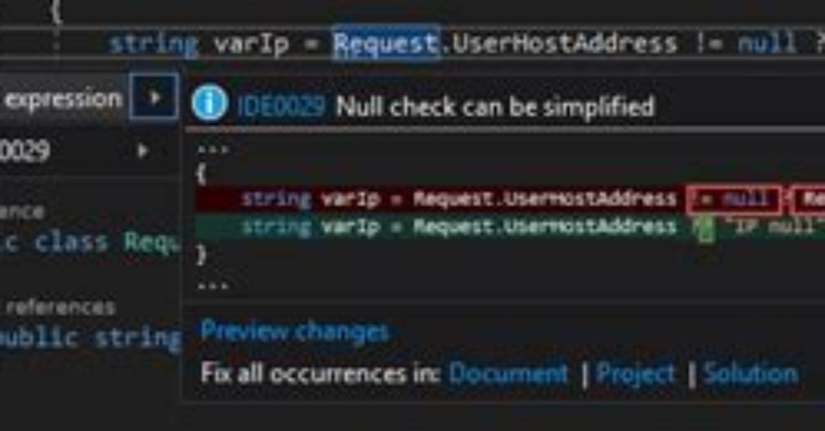 Ide0029 Null Check Can Be Simplified C# 6.0 Asp. Net
