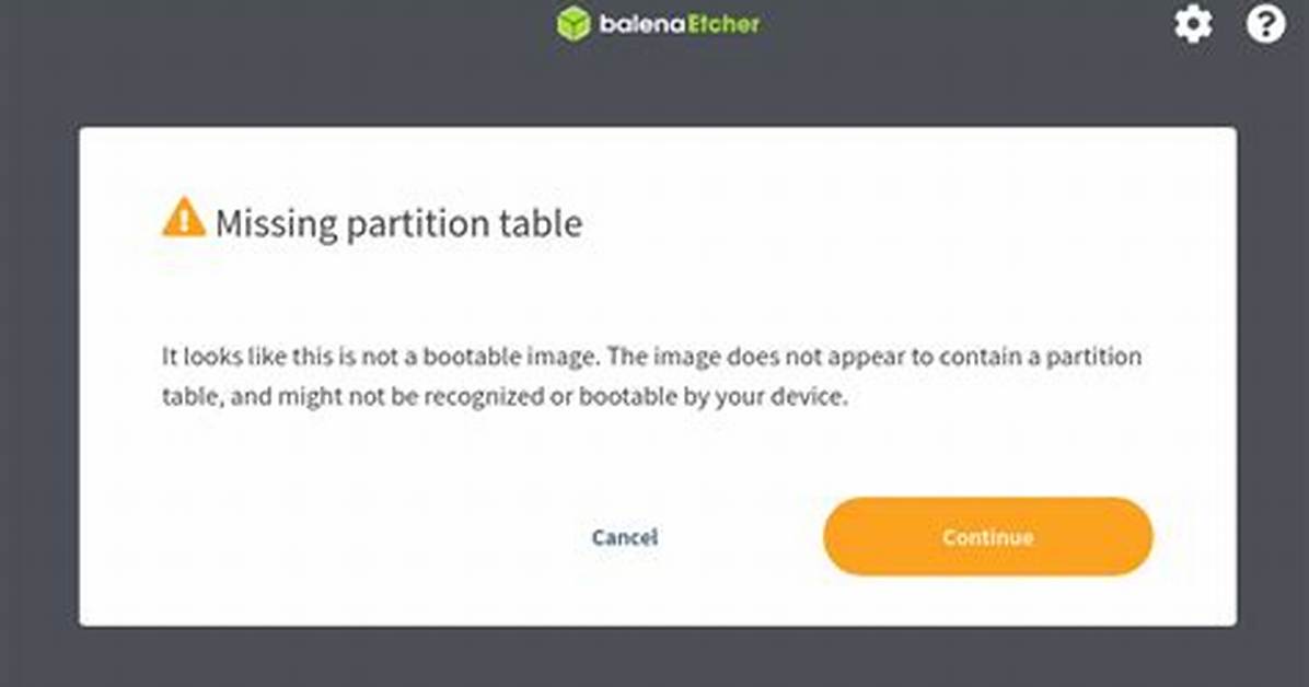 Image Writer Not Working - Missing Partition Table