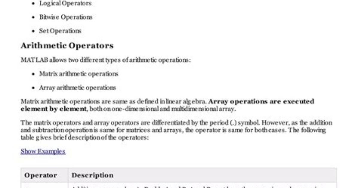 In Matlab Operators Work on?
