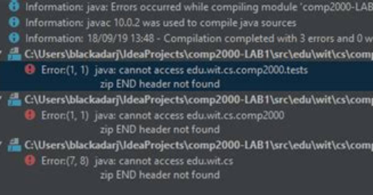 Intellij Compilation Error Zip End Header Not Found