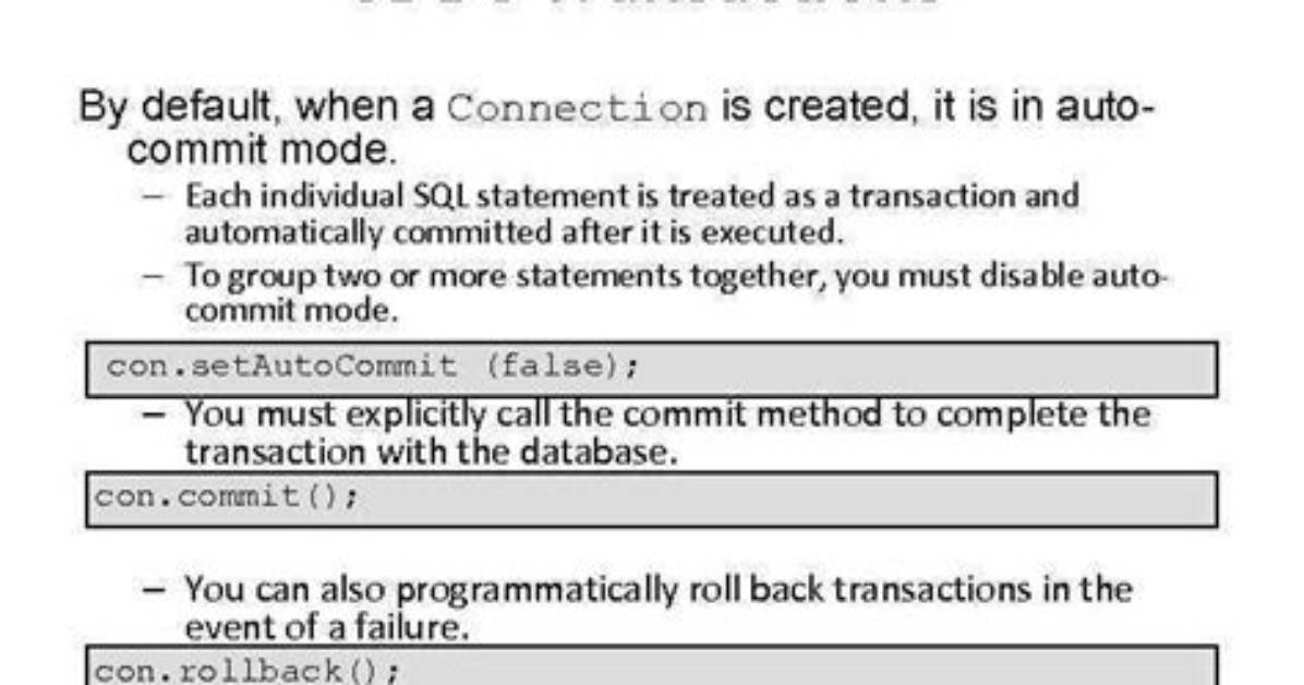 Is Jdbc an Autocommit