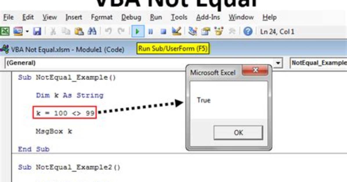 Is Not Equal to in Excel Vba?
