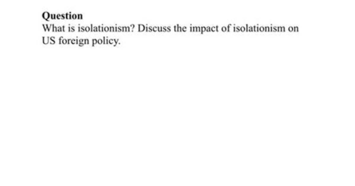 Isolationism - How to Discuss