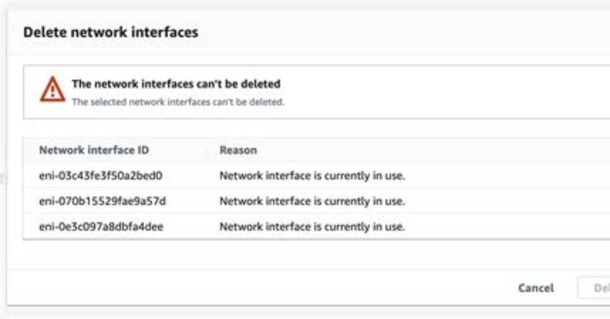 Issue When Trying to Delete Vpc and Network Interface