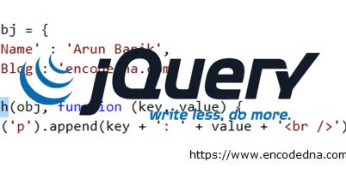 Jquery $. Each() for Objects