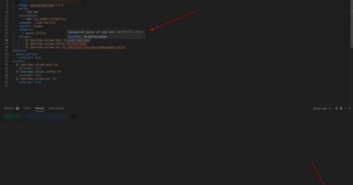 Language Mode "Docker Compose" with Unknown Error "Unexpected Scalar at Node End(Unexpected_Token)"