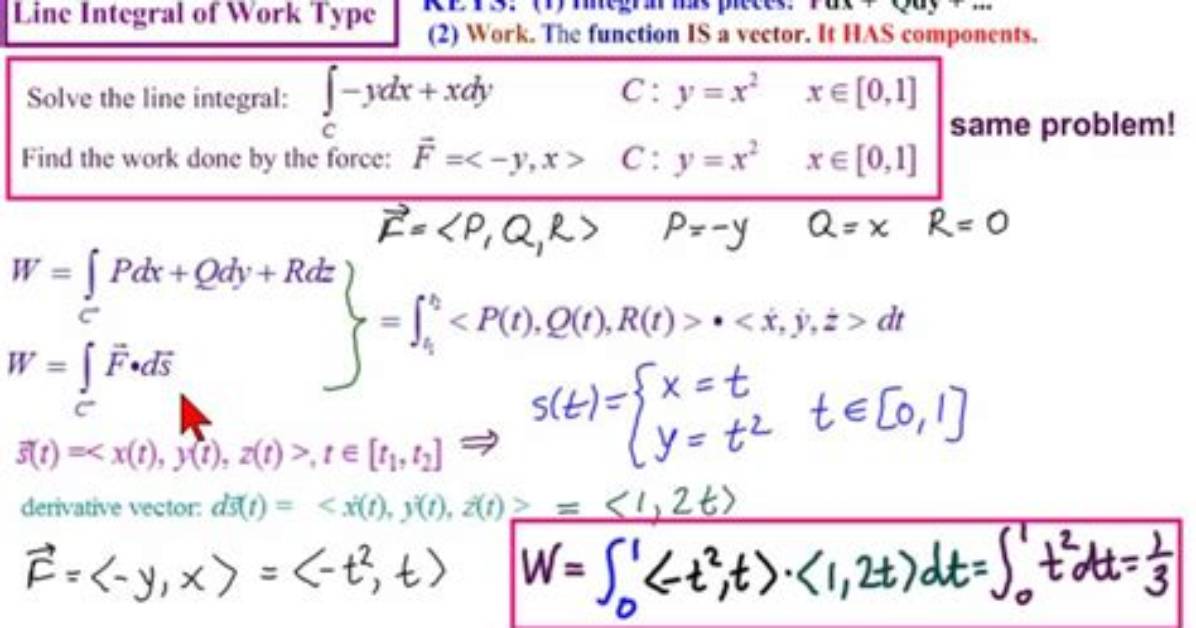 Line Integral: Work Done Moving Along a Certain Path