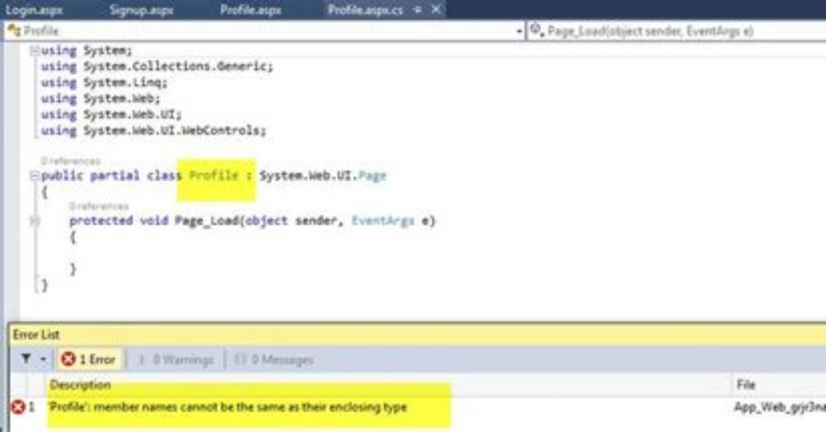 Member Names Cannot Be the Same as Their Enclosing Type C#