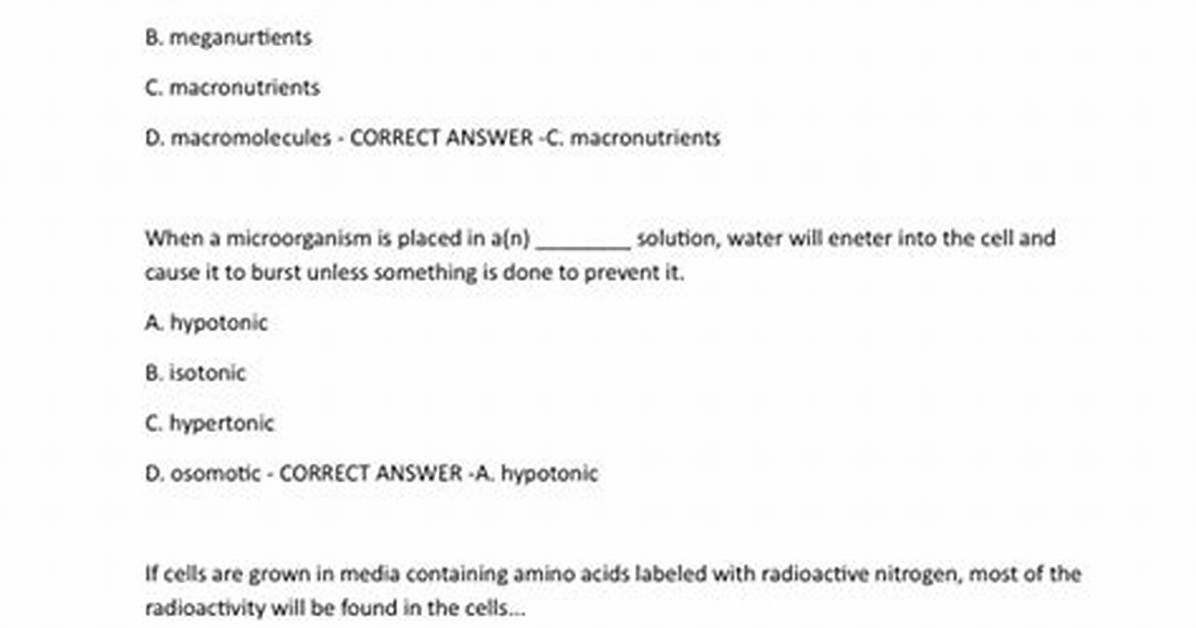 Microbiology Exam 2 Practice Quiz