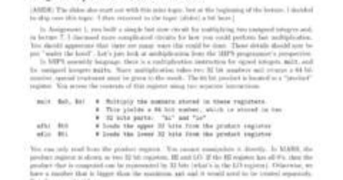 Mips: Integer Multiplication and Division