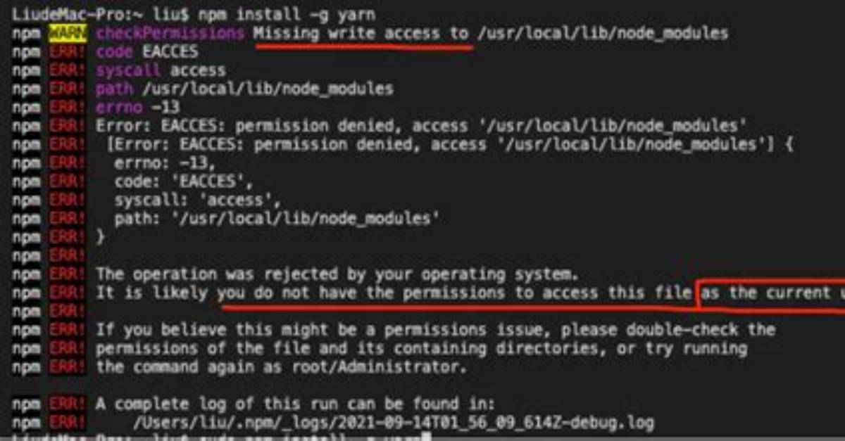 Missing Write Access to /Usr/Local/Lib/Node_Modules