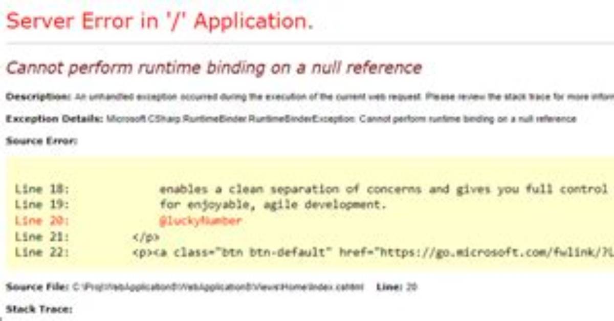 Mvc5 / C# - Cannot Perform Runtime Binding on a Null Reference