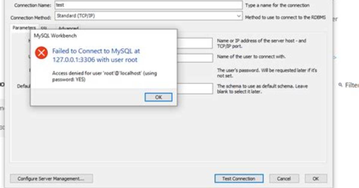 Mysql: Access Denied for User 'Test'@'Localhost' (Using Password: Yes) Except Root User
