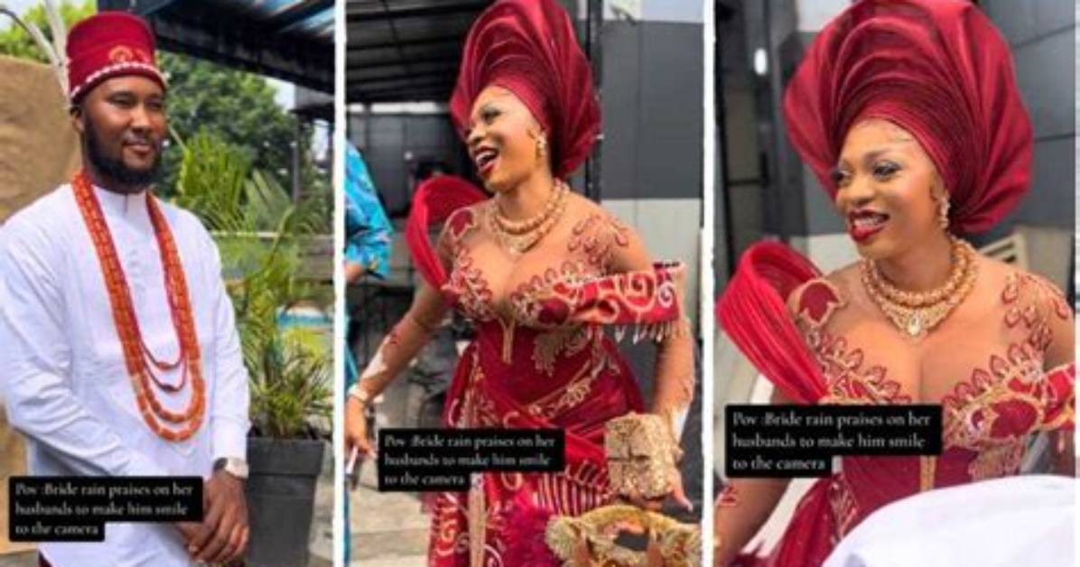 Nigerian Lady Calls Husband Sweet Names to Make Him Smile for Photos on Wedding Day: “Hype Your Man”