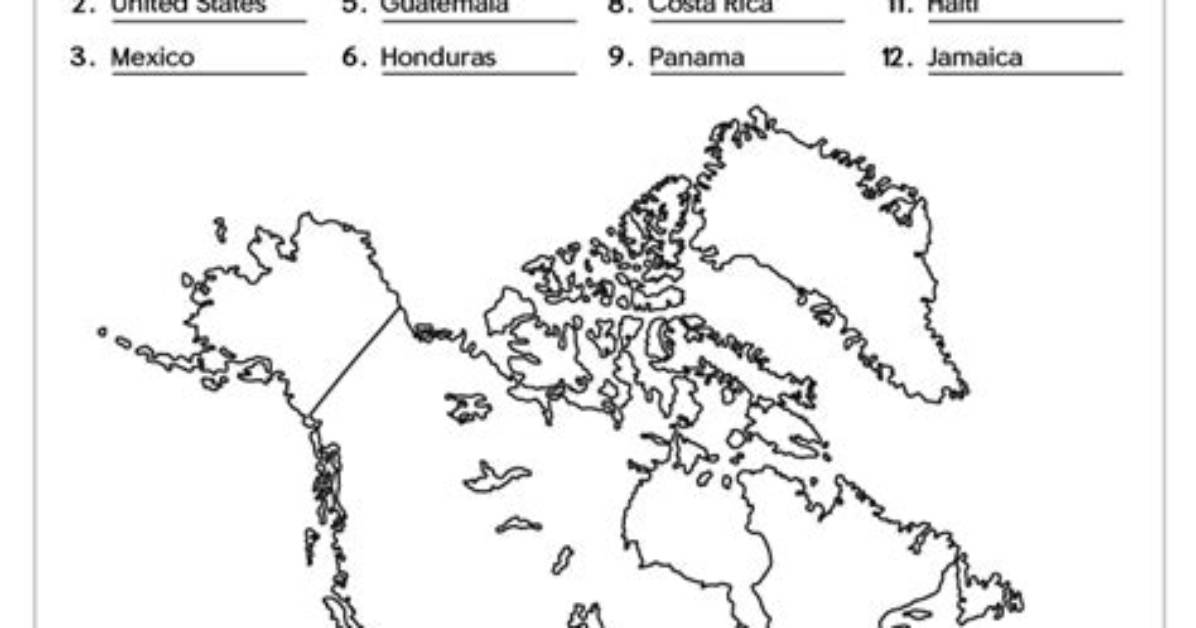 North/Central America Map Review — Printable Worksheet