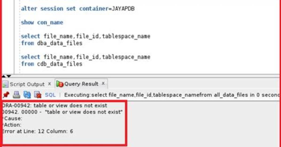 Oracle Dba_Data_Files Table Doesn't Exist
