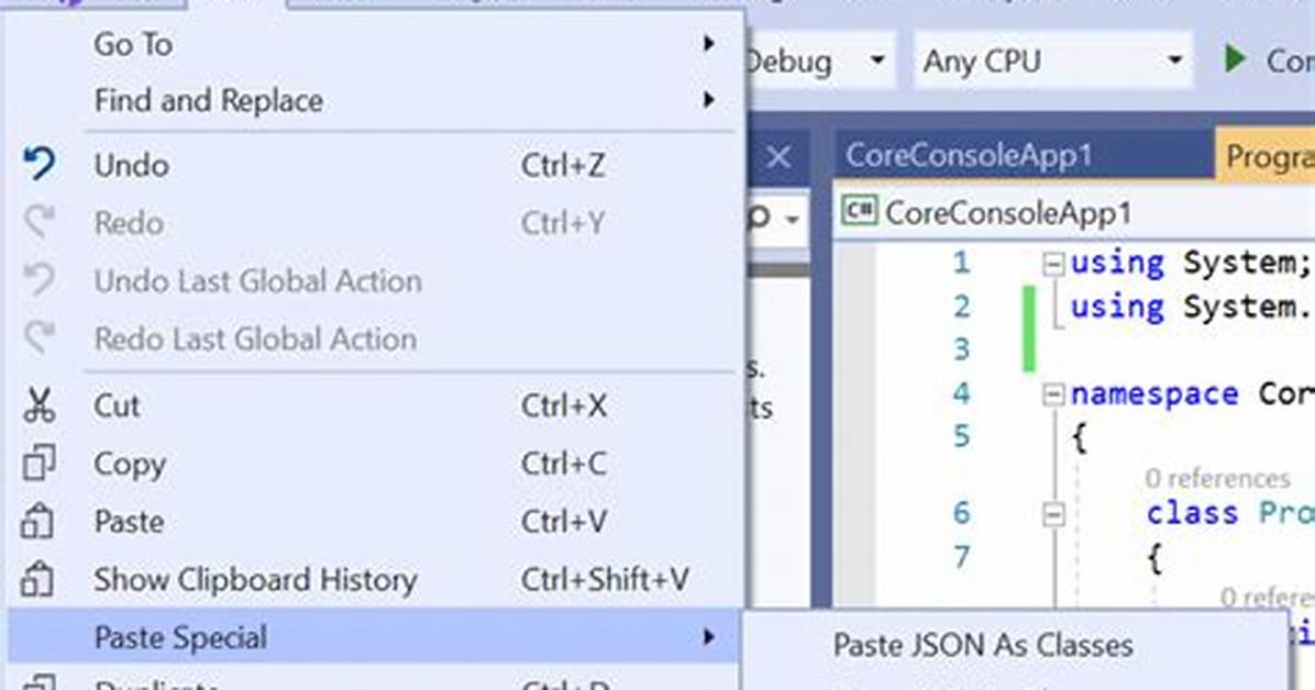 Paste Special (Json to a Class) Missing Vs2019 - with All Web Dev Tools Installed