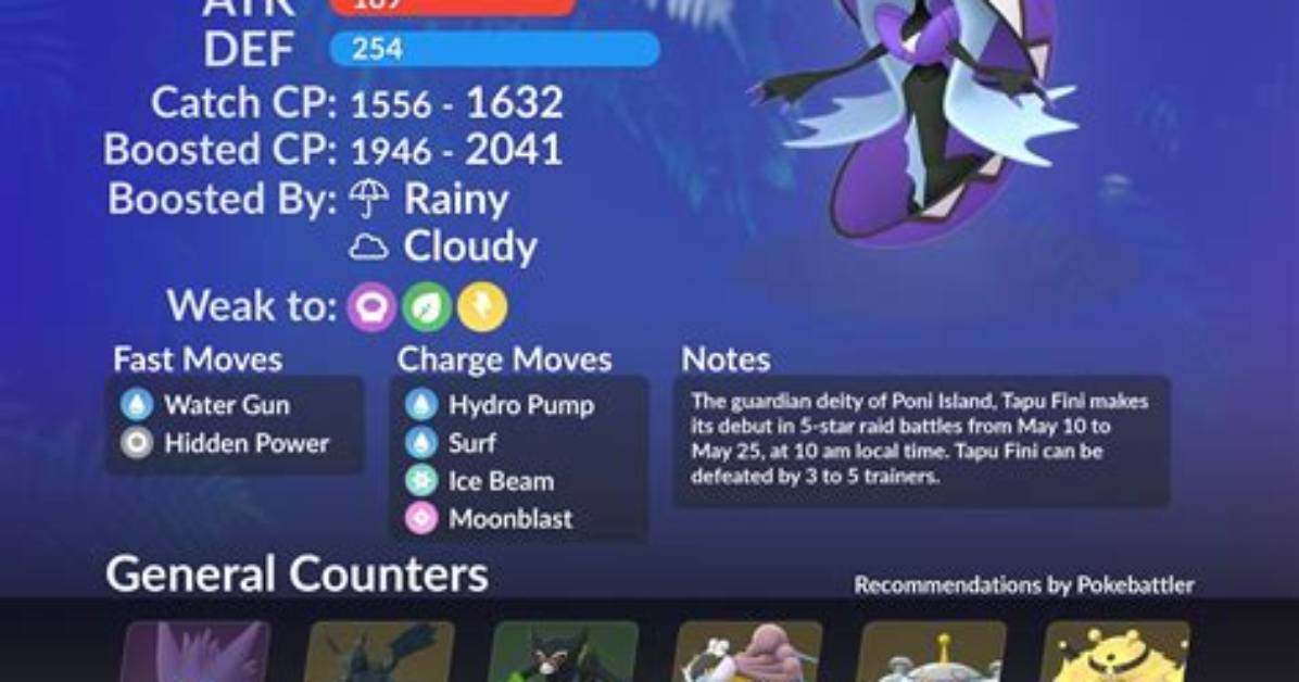 Pokemon Go Tapu Fini Raid Guide & Best Counters, Shiny Tapu Fini Debut