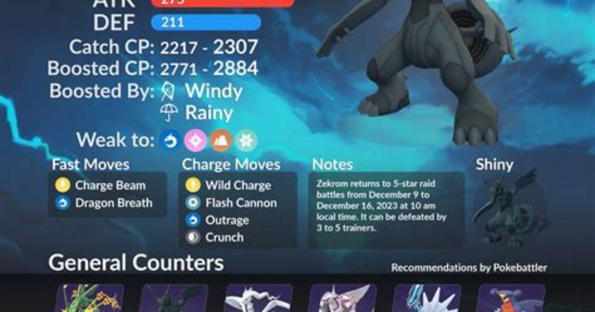 Pokemon Go Zekrom Raid Guide, Weaknesses and Best Counters